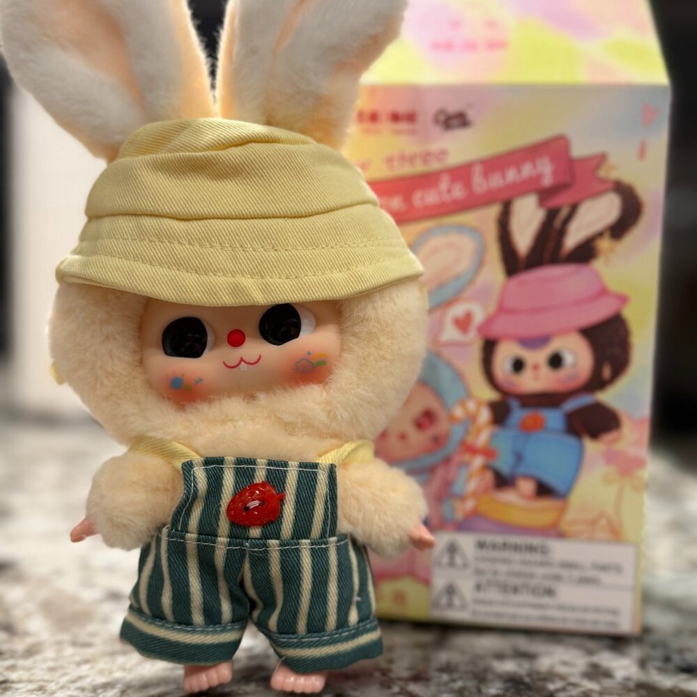 BABY THREE MACARON RABBIT IN CUTE OUTFIT